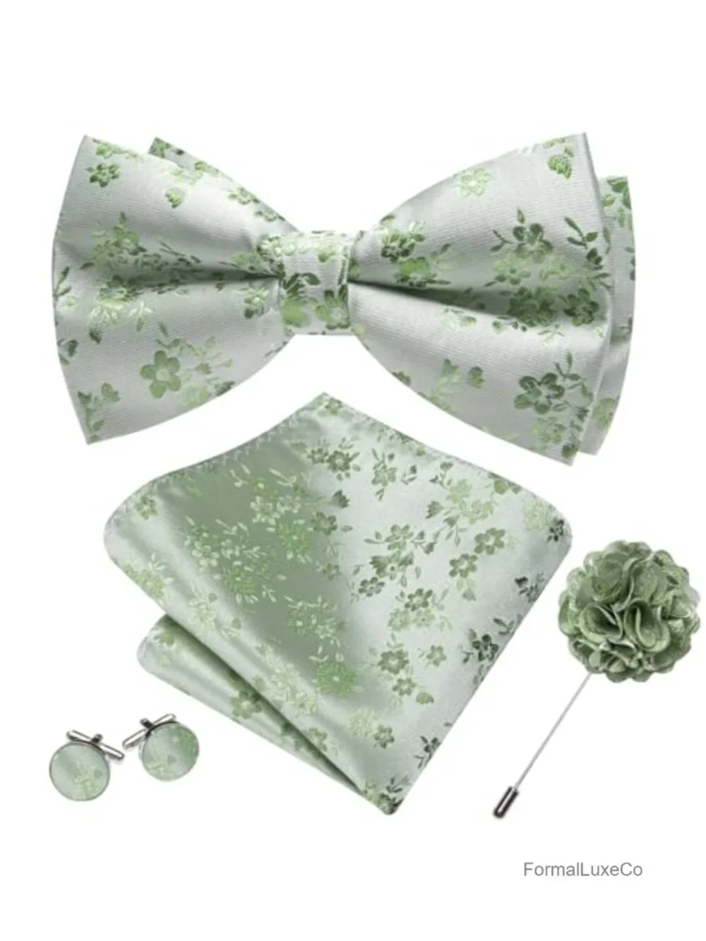 Silk Blend Pre-Tied Bowtie & Pocket Square Set with Cufflinks, Gift Box, Formal